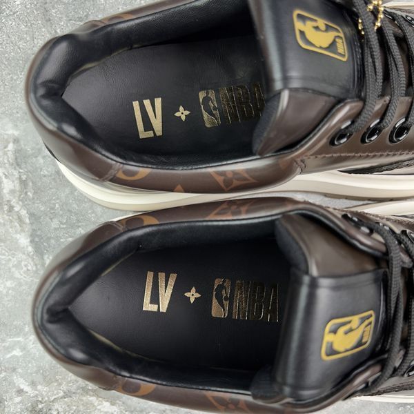 LV x NBA Abbesses Derby Sneakers Monogram Brown Patent Leather