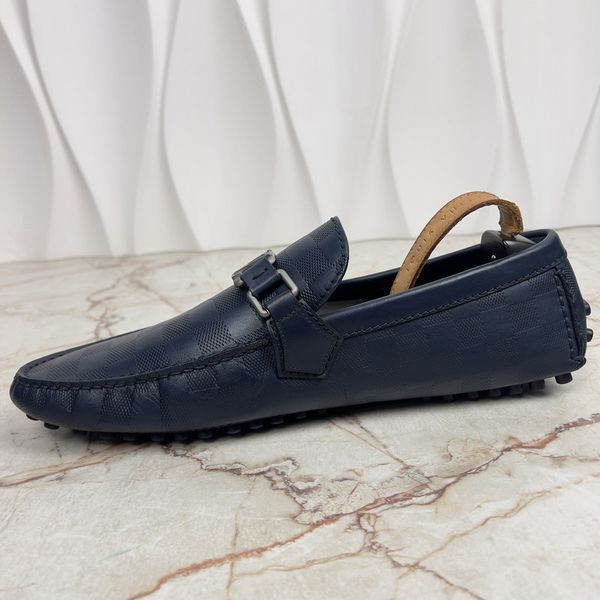 Hockenheim Damier Driving Moccasin Blue Leather