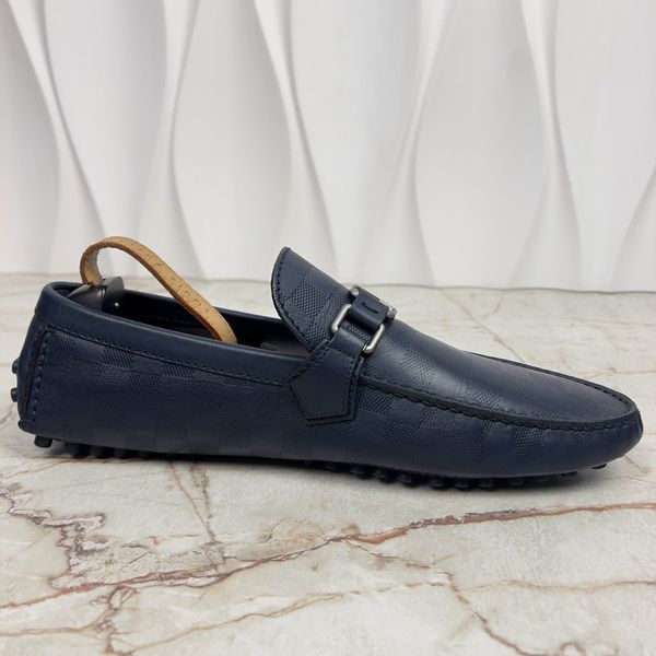 Hockenheim Damier Driving Moccasin Blue Leather