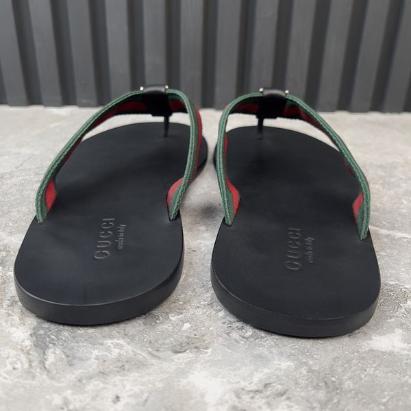 Web Interlocking GG Thong Sandals Black Leather