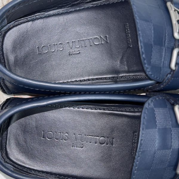 Hockenheim Damier Driving Moccasin Blue Leather