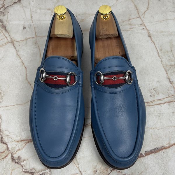 Gucci 1953 Web Horsebit лофери сині шкіряні 3390 фото