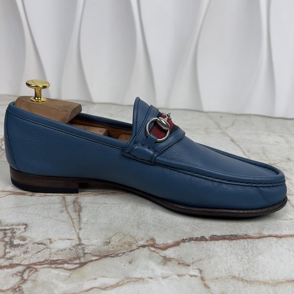 Gucci 1953 Web Horsebit лофери сині шкіряні 3390 фото