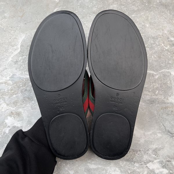 Web Interlocking GG Thong Sandals Black Leather