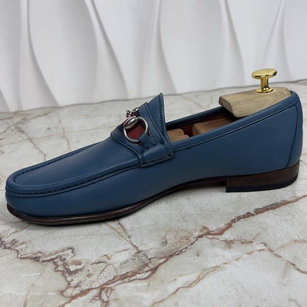 Gucci 1953 Web Horsebit лофери сині шкіряні 3390 фото