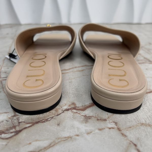 Horsebit Logo Sandal Flat Beige Leather