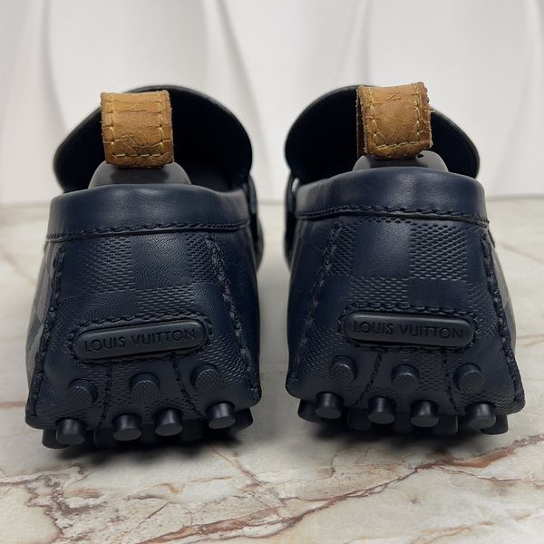 Hockenheim Damier Driving Moccasin Blue Leather