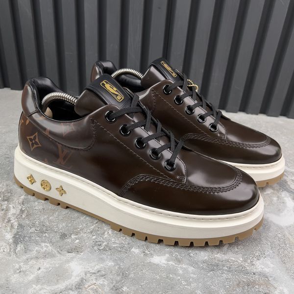 LV x NBA Abbesses Derby Sneakers Monogram Brown Patent Leather