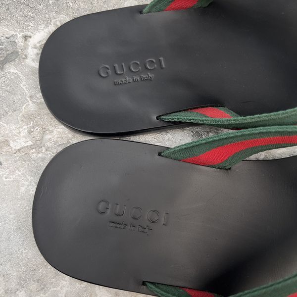 Web Interlocking GG Thong Sandals Black Leather