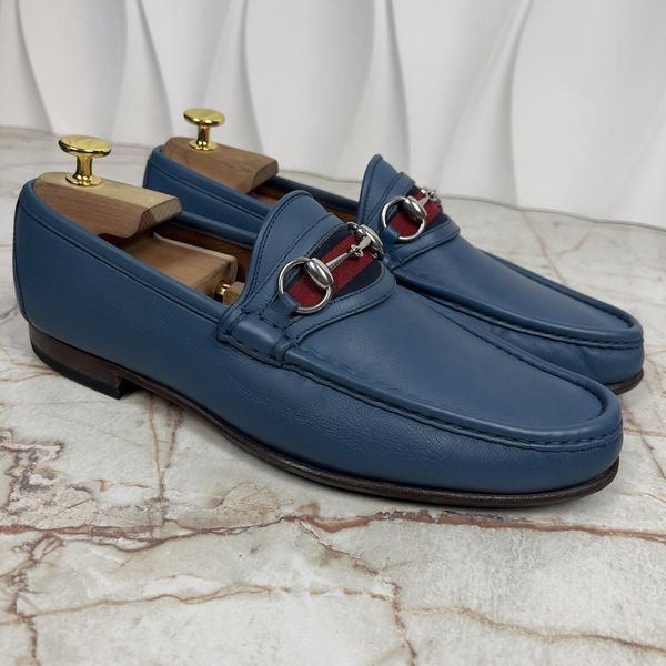 Gucci 1953 Web Horsebit лофери сині шкіряні 3390 фото
