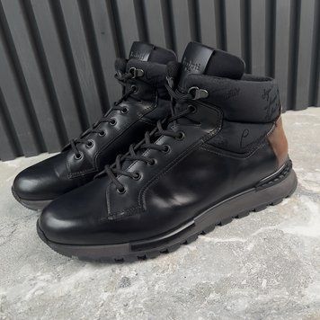 Fast Track Hiking Boots Black Leather Scritto Jacquard-Shell