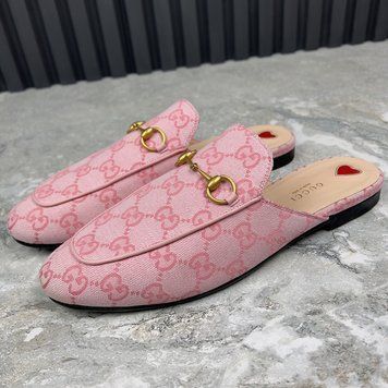 Princetown Horsebit Monogram Mule Pink Canvas
