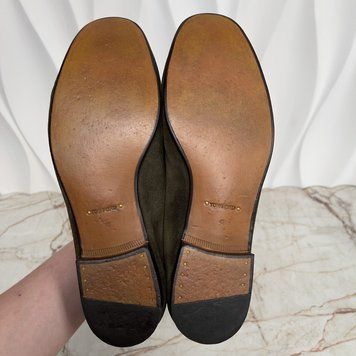 York Chain Penny Loafers Green Khaki Suede