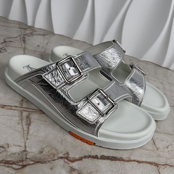 LV Trainer Line Sandals Silver Leather