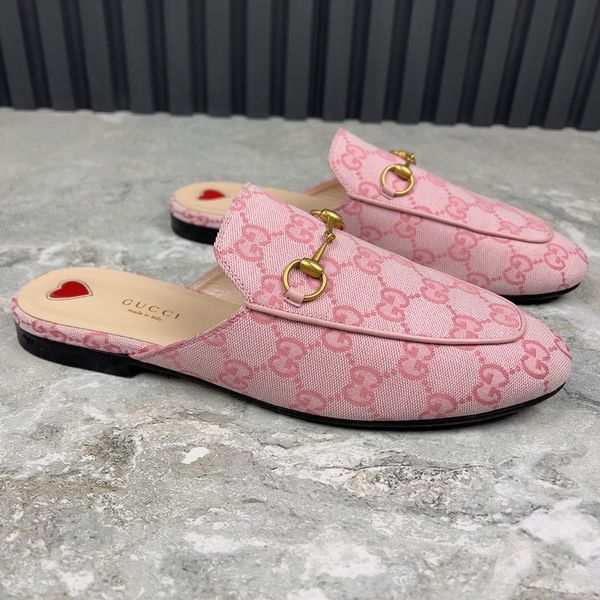 Princetown Horsebit Monogram Mule Pink Canvas