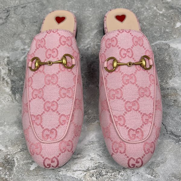 Princetown Horsebit Monogram Mule Pink Canvas