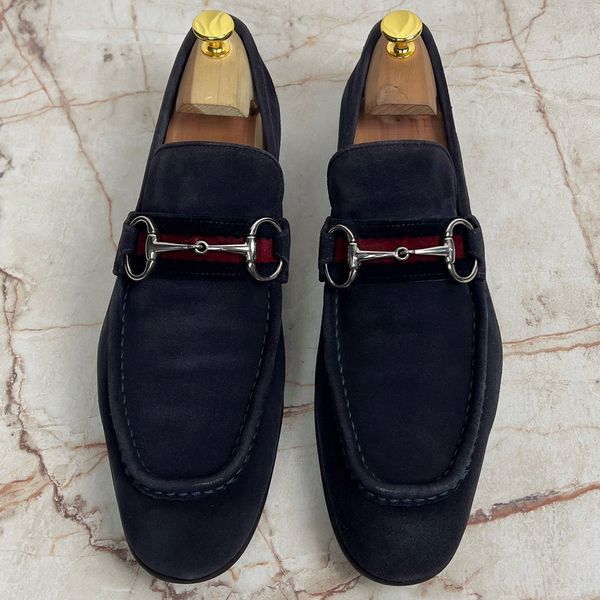 Tom Ford Era Web Horsebit лофери сині замшеві 2995 фото