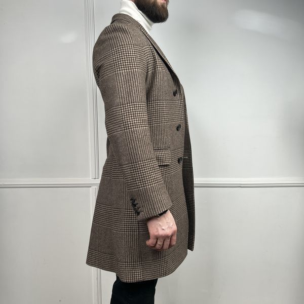 Пальто бежеве з коричневим вовняне з принтом Prince of Wales MDCOAT1 фото