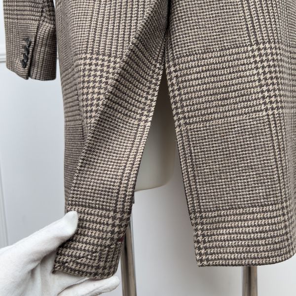 Coat Prince of Wales Brown Beige Check Wool Cashmere Blend