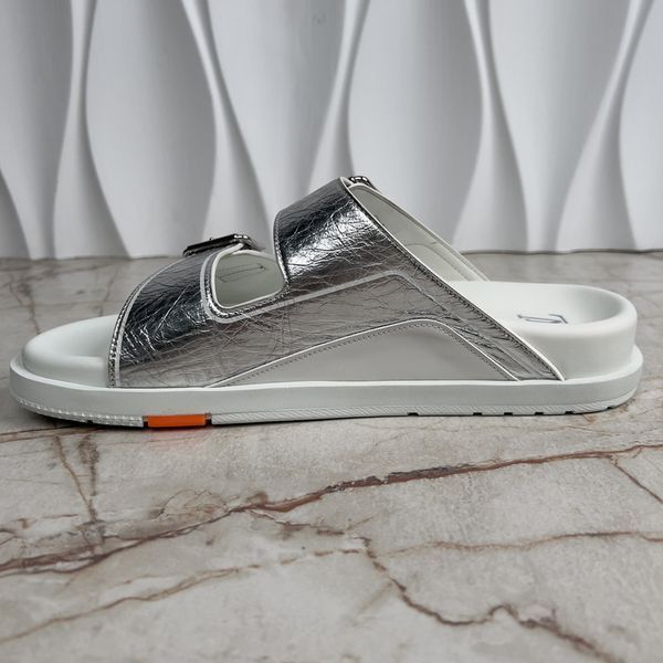 LV Trainer Line Sandals Silver Leather