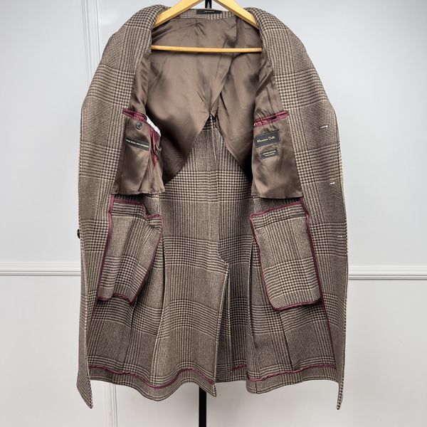 Coat Prince of Wales Brown Beige Check Wool Cashmere Blend