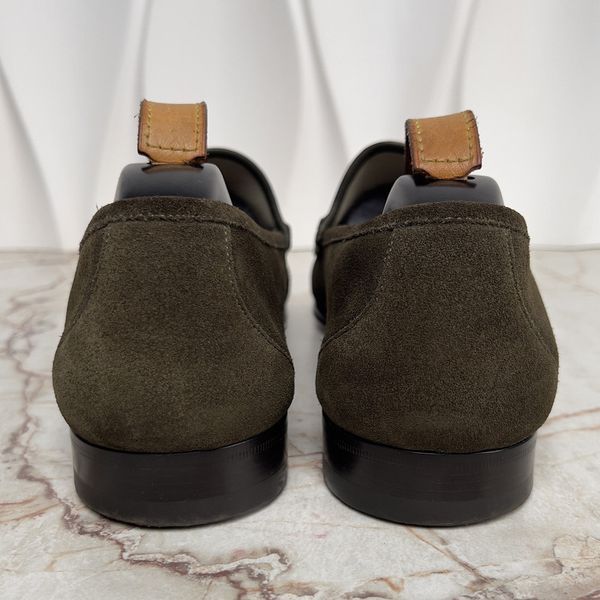York Chain Penny Loafers Green Khaki Suede
