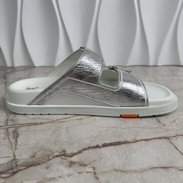 LV Trainer Line Sandals Silver Leather