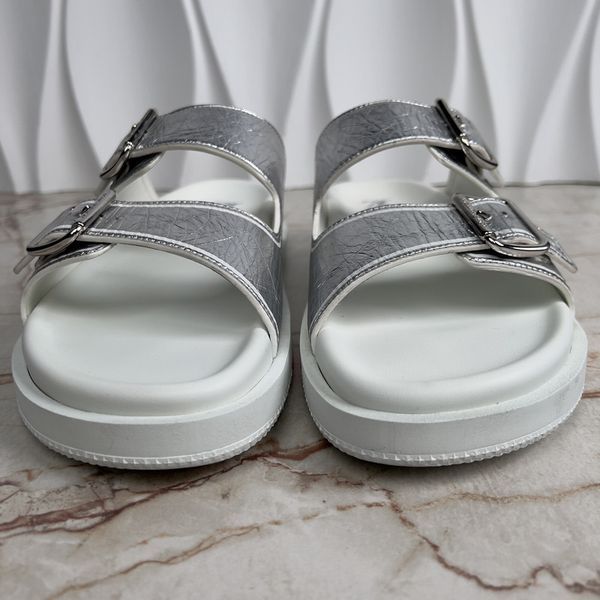 LV Trainer Line Sandals Silver Leather