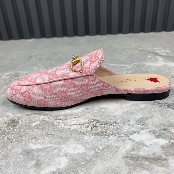 Princetown Horsebit Monogram Mule Pink Canvas