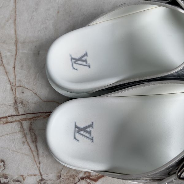 LV Trainer Line Sandals Silver Leather