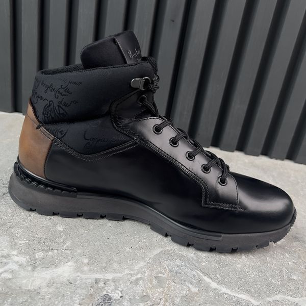 Fast Track Hiking Boots Black Leather Scritto Jacquard-Shell