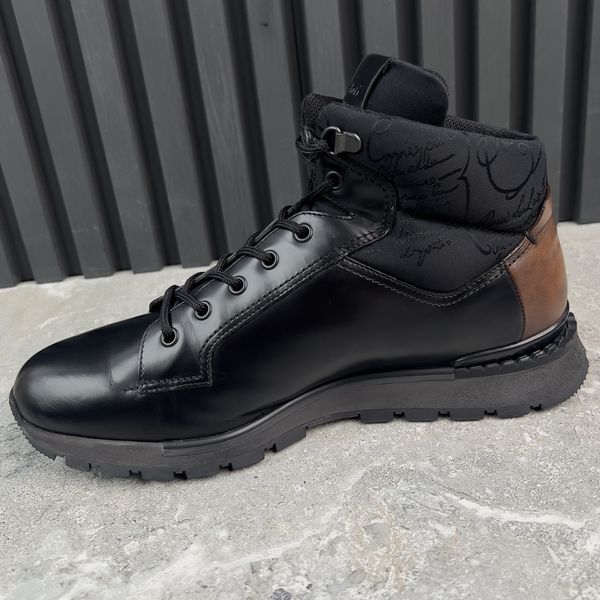 Fast Track Hiking Boots Black Leather Scritto Jacquard-Shell