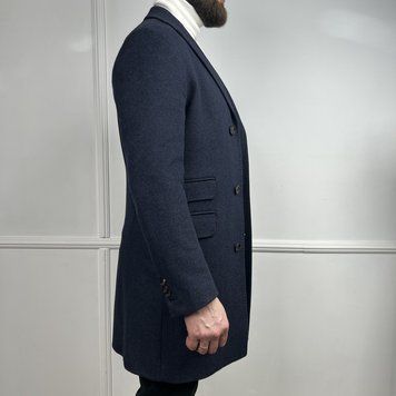 Coat Herringbone Blue Wool Cashmere Blend