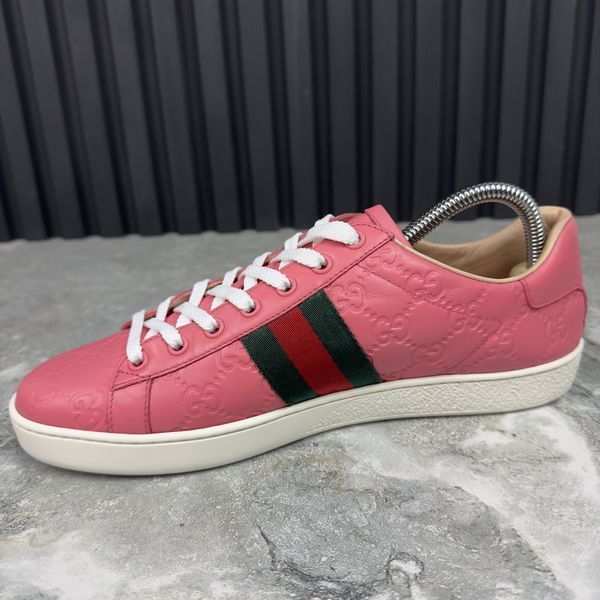 Gucci Ace Web GG Monogram Low Top Sneakers Pink Leather