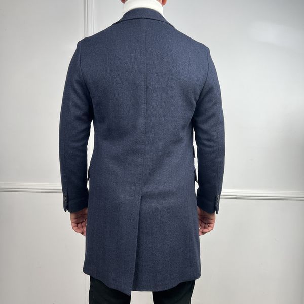 Coat Herringbone Blue Wool Cashmere Blend