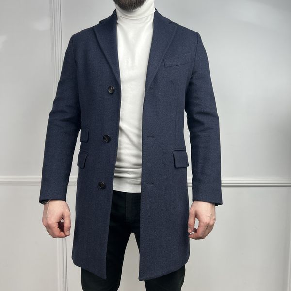 Coat Herringbone Blue Wool Cashmere Blend