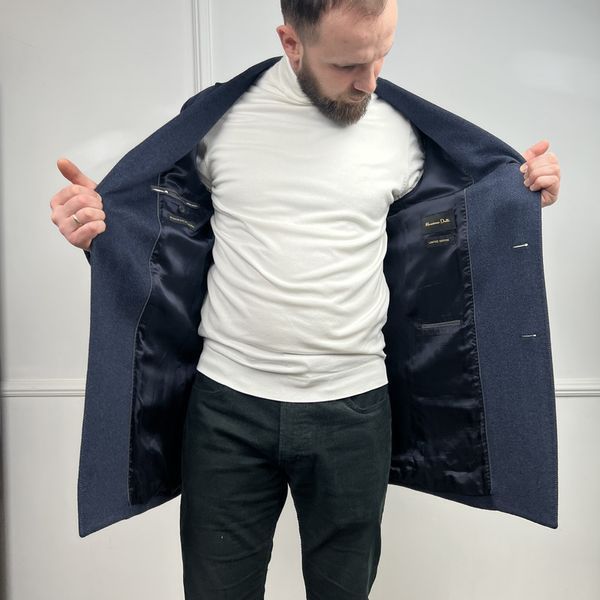 Coat Herringbone Blue Wool Cashmere Blend