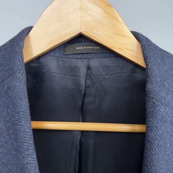 Coat Herringbone Blue Wool Cashmere Blend