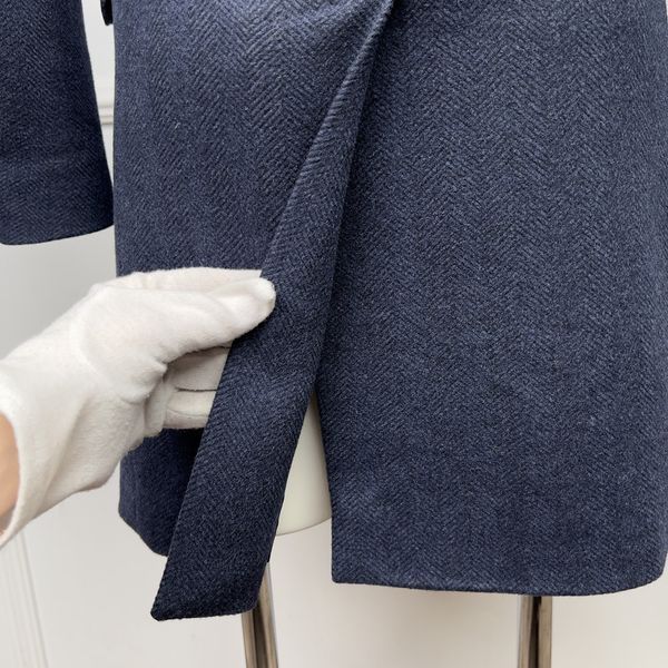Coat Herringbone Blue Wool Cashmere Blend