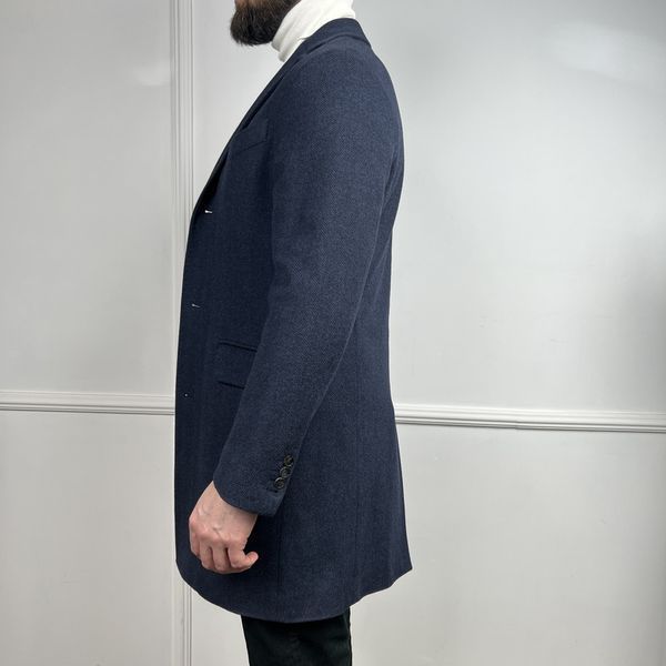 Coat Herringbone Blue Wool Cashmere Blend
