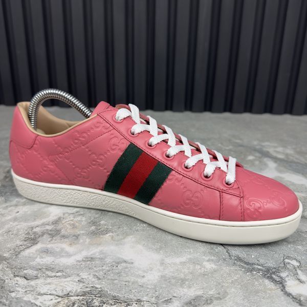 Gucci Ace Web GG Monogram Low Top Sneakers Pink Leather
