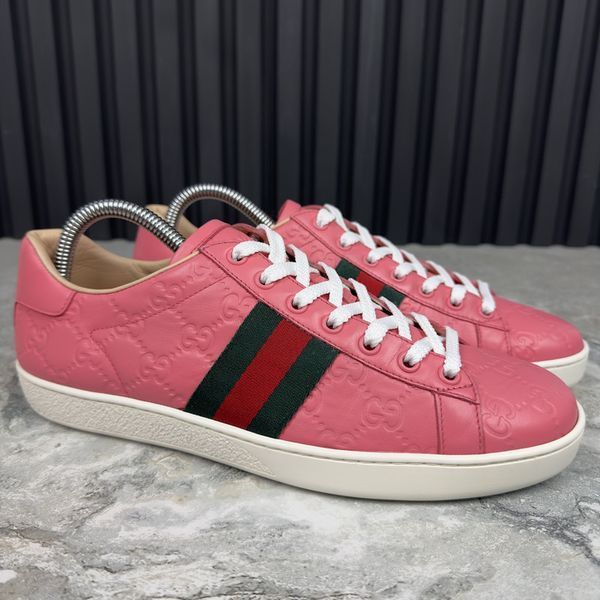 Gucci Ace Web GG Monogram Low Top Sneakers Pink Leather