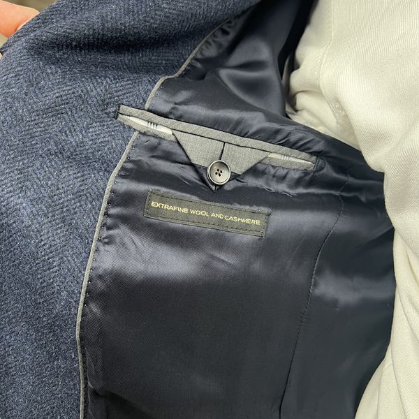 Coat Herringbone Blue Wool Cashmere Blend