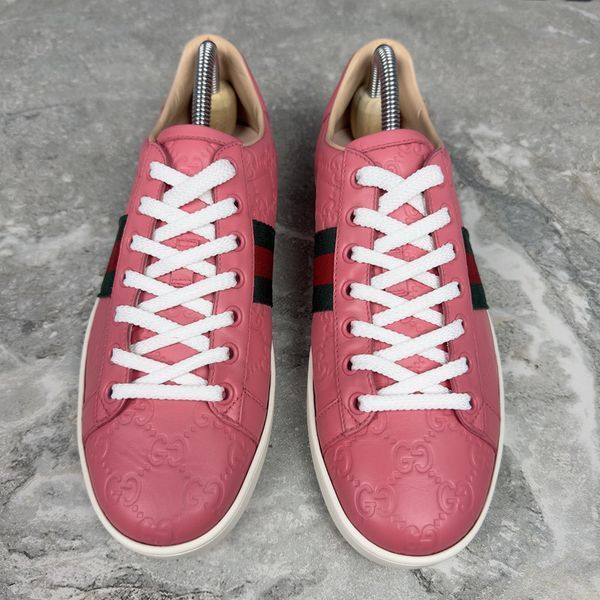 Gucci Ace Web GG Monogram Low Top Sneakers Pink Leather