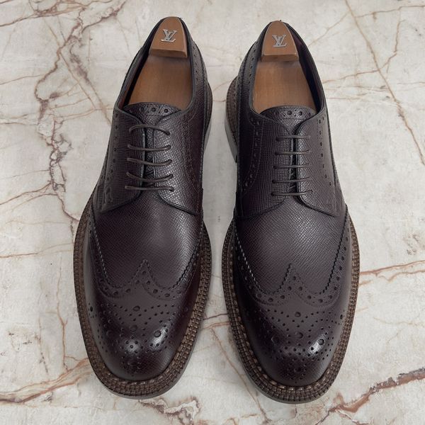 Brogue Dress Shoes Wingtip Bordeaux Taiga Leather
