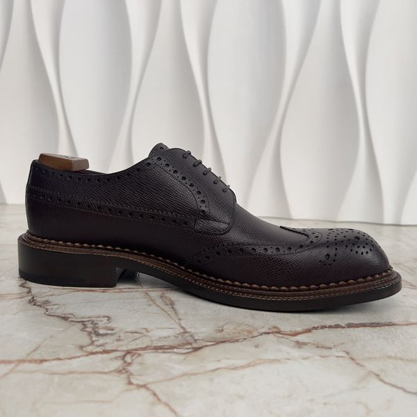 Brogue Dress Shoes Wingtip Bordeaux Taiga Leather