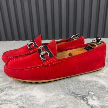 Kanye Web Horsebit Moccasins Red Suede