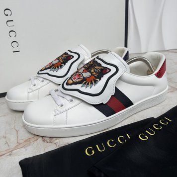 Ace Web Tiger Patch Sneakers White Leather Python