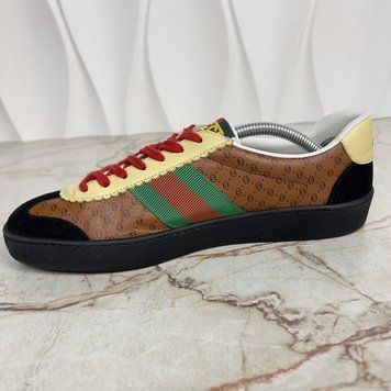 Dapper Dan Web G74 GG Monogram Sneakers Brown Leather