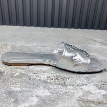 Revival Monogram Sandal Flat Silver Leather